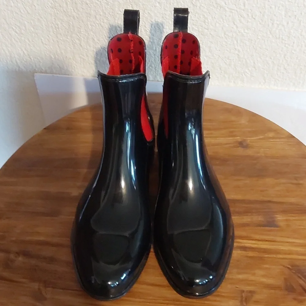 Ralph Lauren| Womens Black/ Red Preppy Mod Short Rubber Rain Boots Sz.7